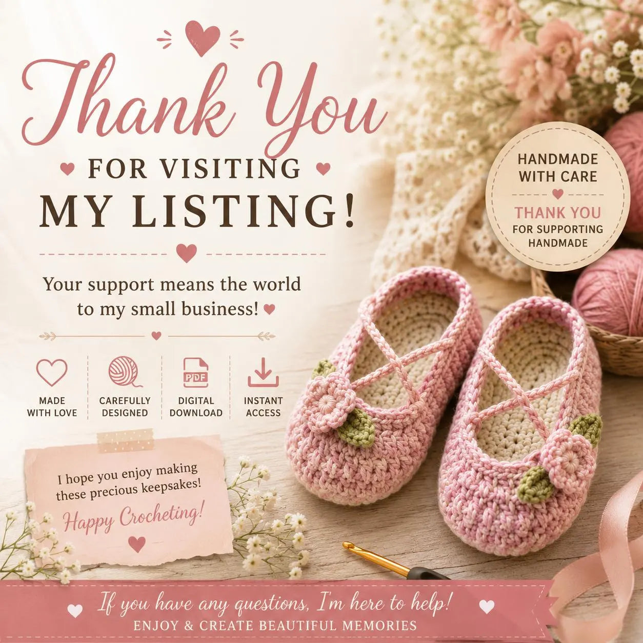 Baby Ballet Flats Crochet Pattern (Digital Download)