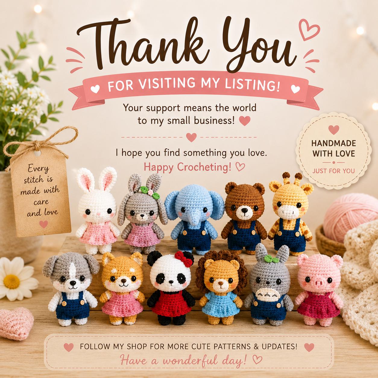 11 Animal Dolls Crochet Pattern Bundle PDF, Amigurumi Animal Collection, Rabbit Elephant Bear Giraffe Dog Panda Lion Pig, Cute Crochet Toys