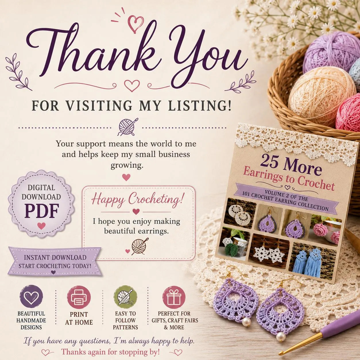 25 Crochet Earrings Patterns Bundle –Volume 2 (Digital Download)