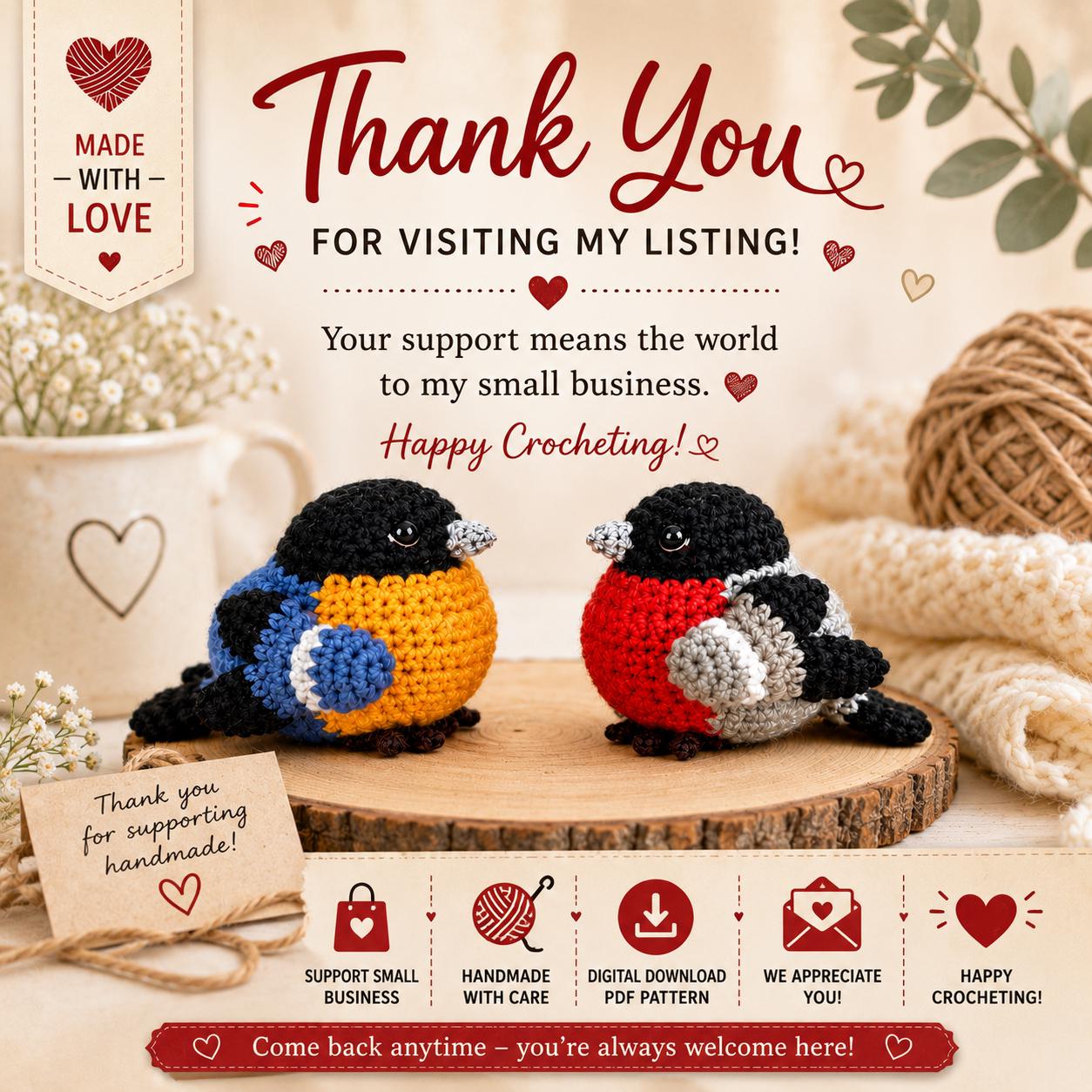 Bullfinch Birds Crochet Pattern PDF, Amigurumi Bird Pattern, Christmas Bird Ornament, Mini Bird Plush, Digital Download.