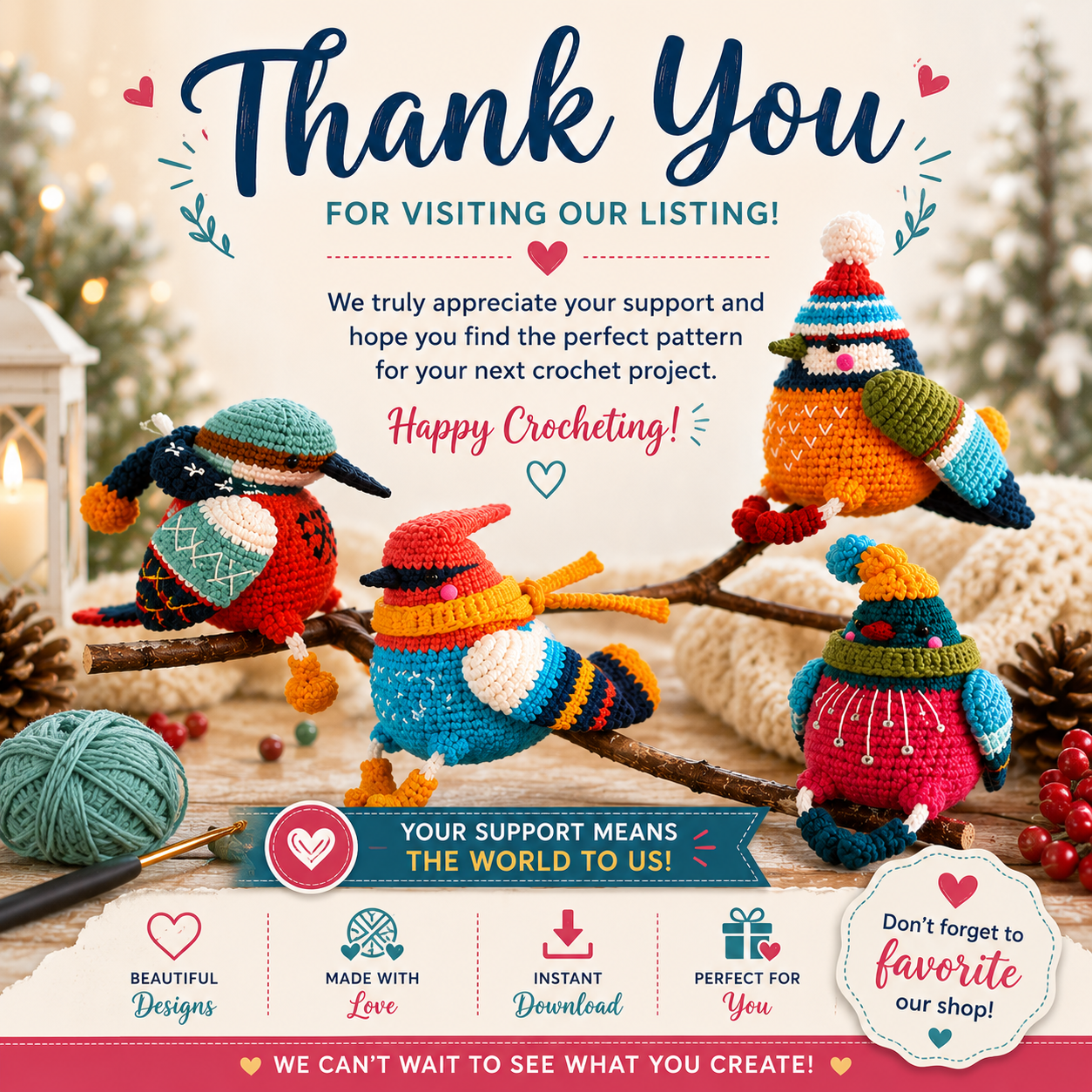 Birds of Winter 2 Crochet Pattern PDF | 4 Winter Bird Amigurumi Patterns (Digital Download)