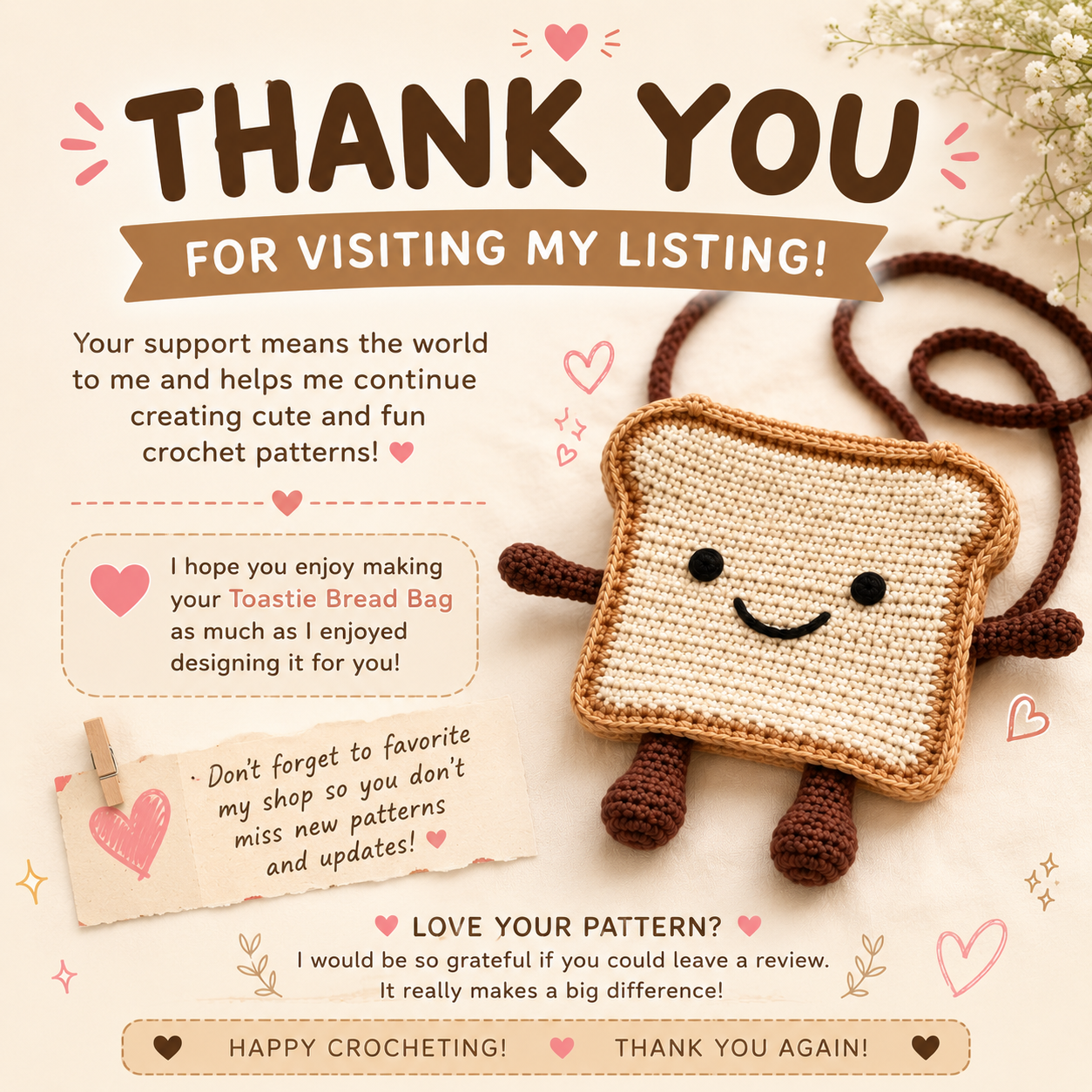 Toastie Bread Bag Crochet Pattern | Cute Toast Crossbody Bag |(Digital Download)