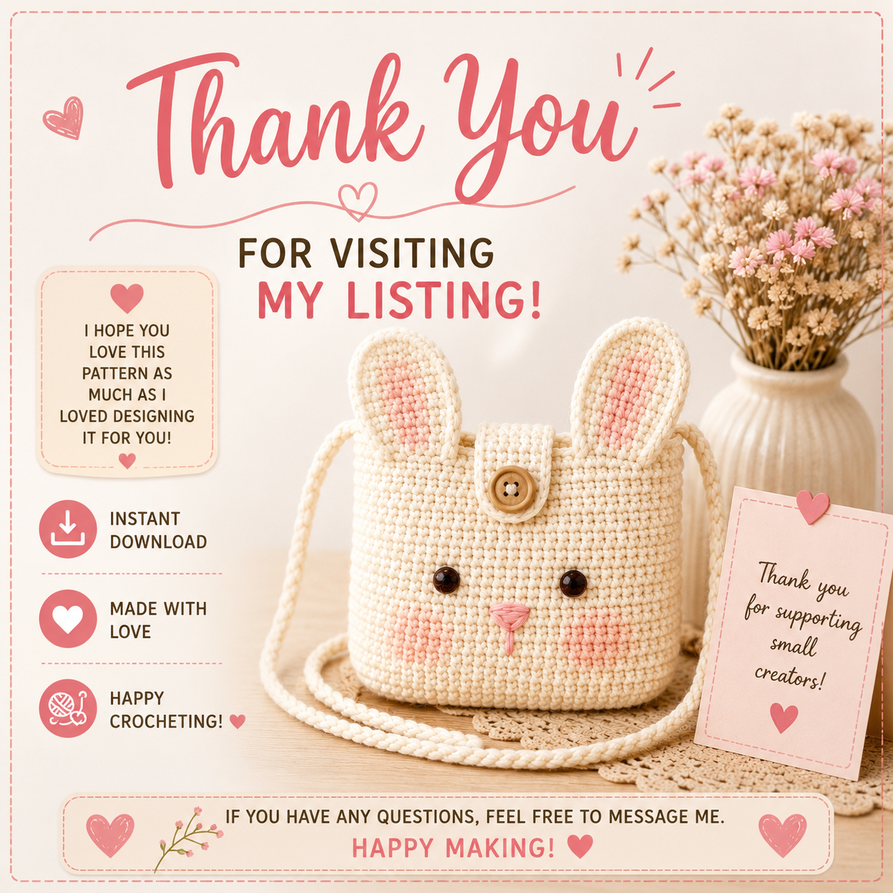 Bunny Bag Crochet Pattern PDF | Cute Bunny Purse Crochet Pattern |(Digital Download)