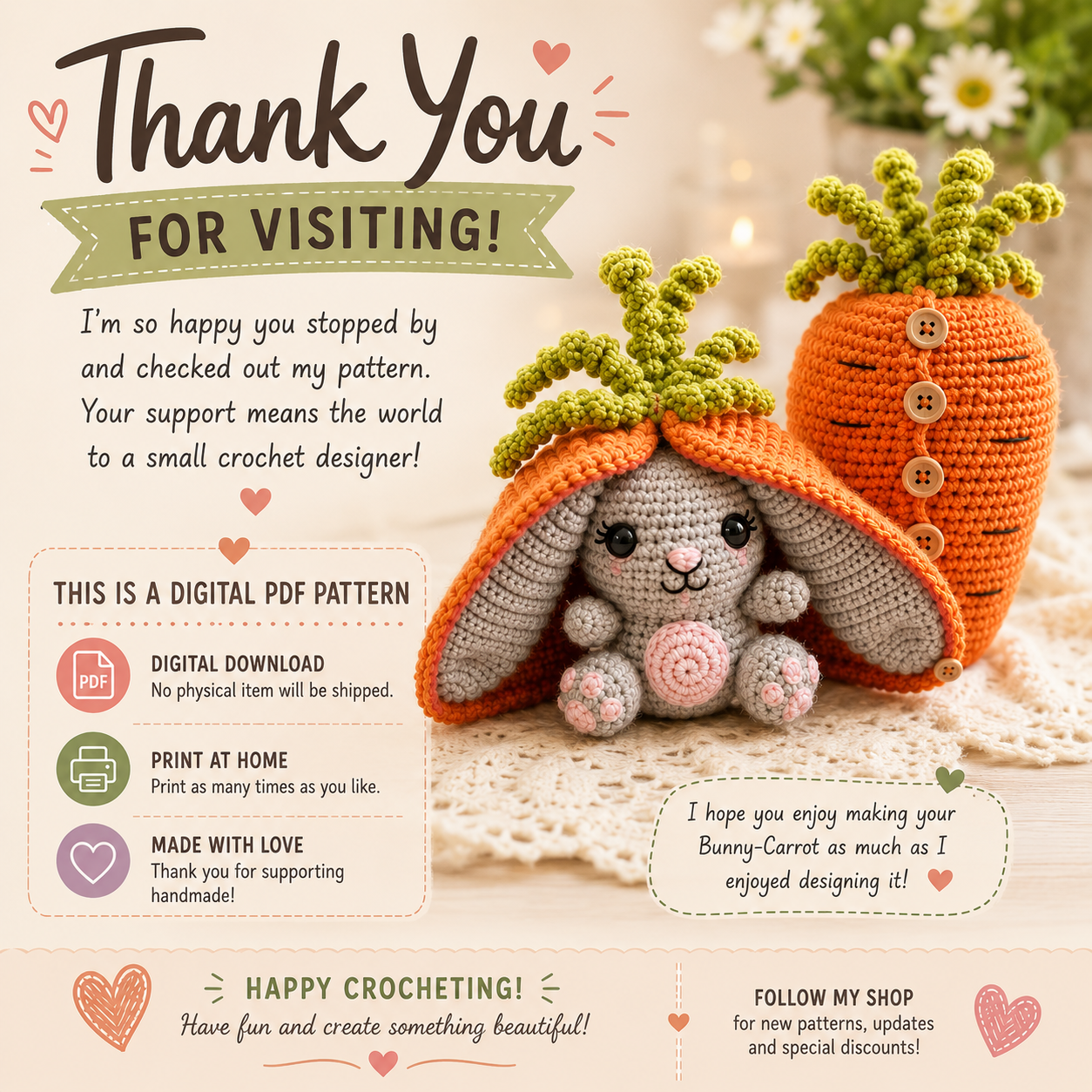 Bunny Carrot Crochet Pattern PDF | 2-in-1 Amigurumi Bunny Toy | (Digital Download)