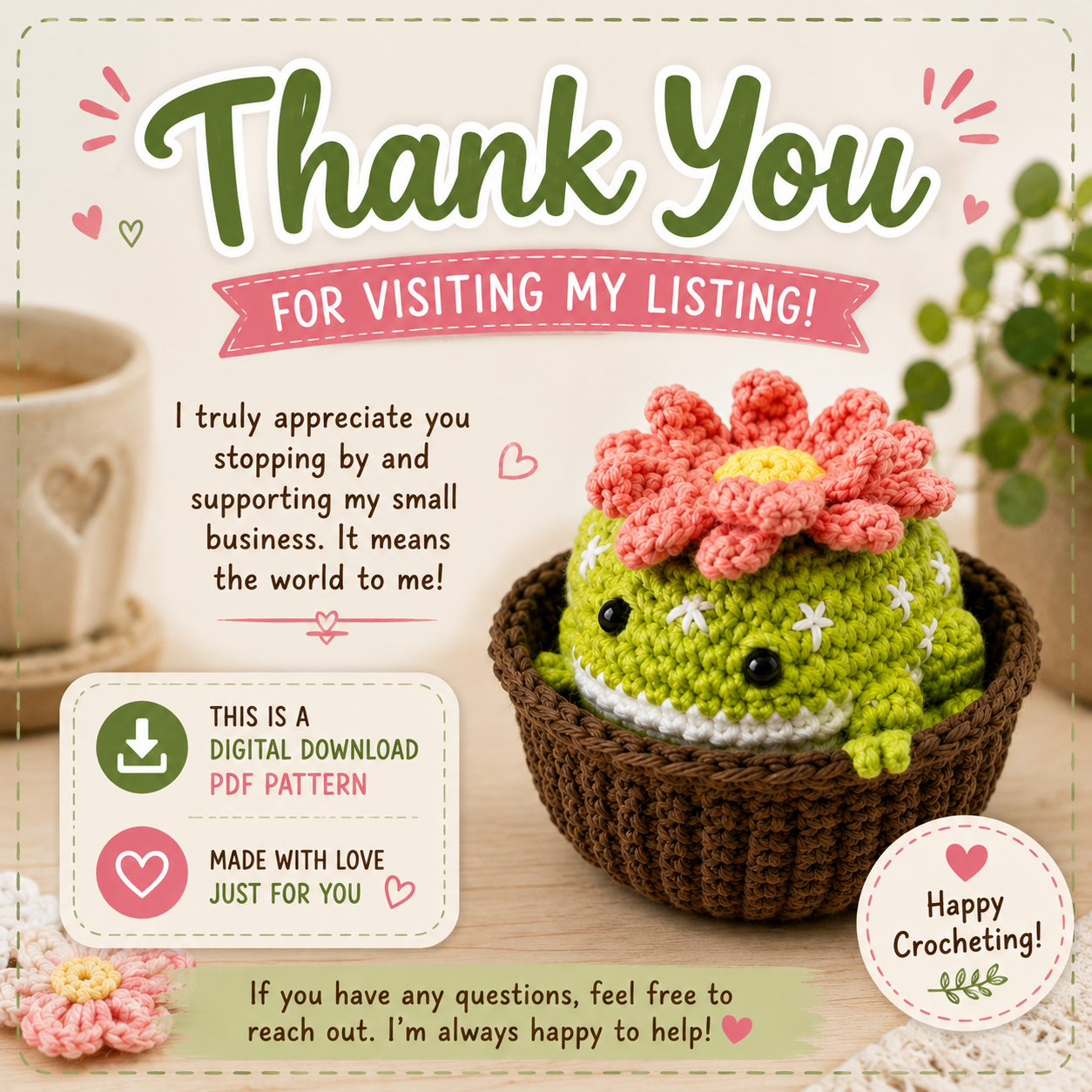 Cactus Frog with Removable Pot Crochet Pattern – (Digital Download)