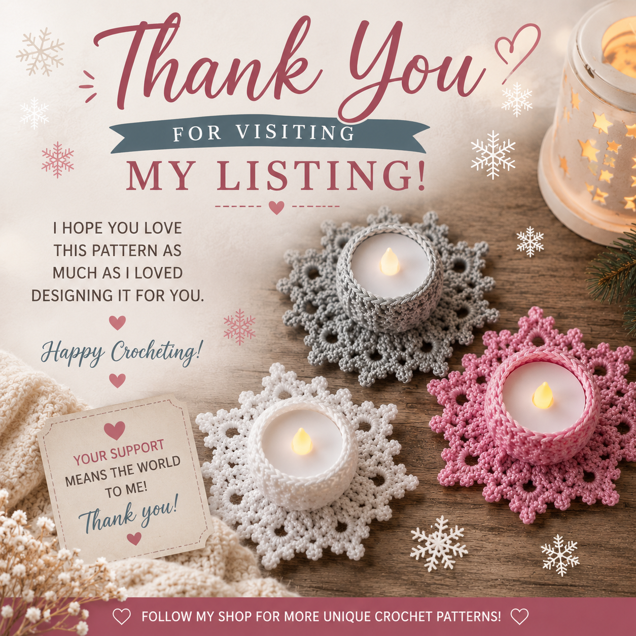 LED Tealight Holder Crochet Pattern, Let It Snow Snowflake Candle Holder, (Digital Download)