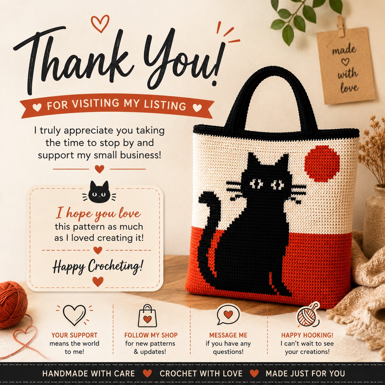 Black Cat Bag Crochet Pattern | Color Block Cat Graph | (84 Row Digital Download)