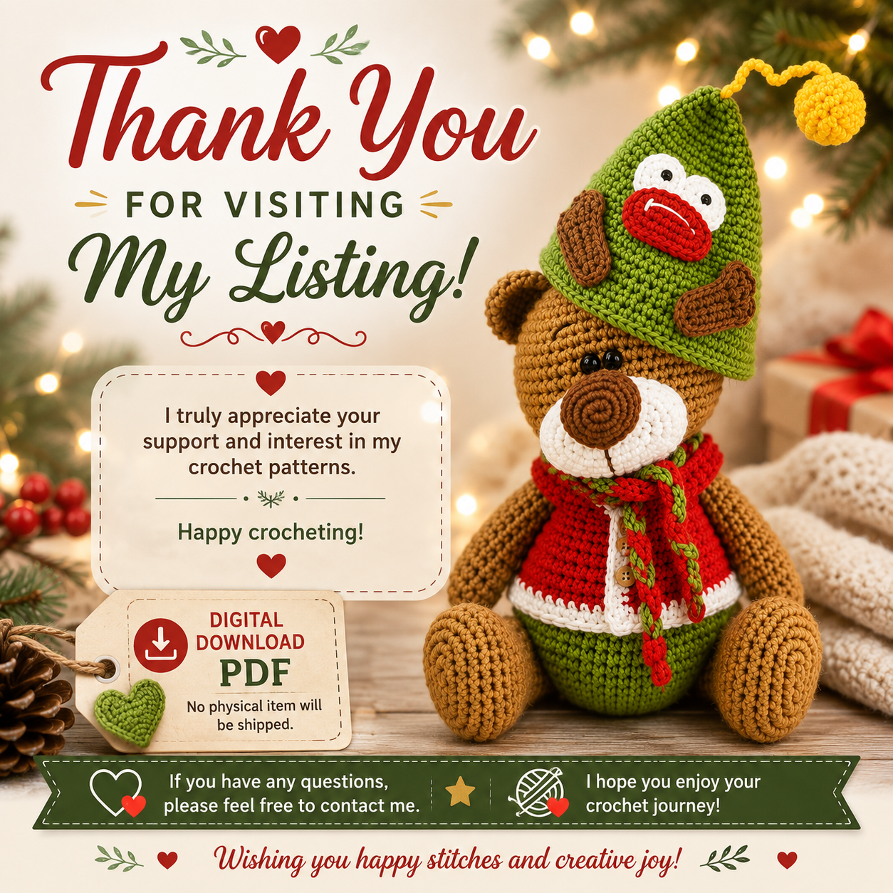 Christmas Bear Clothes Crochet Pattern | Christmas Tree Hat, Cardigan, Underpants & Scarf |(Digital Download)