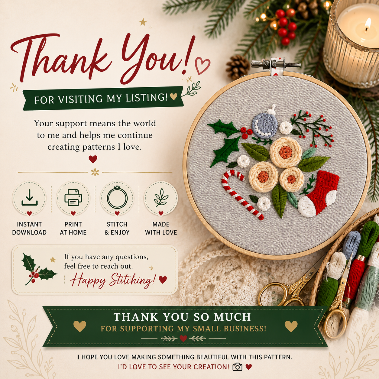 Christmas Embroidery Pattern | Beginner Hand Embroidery | (Digital Download)