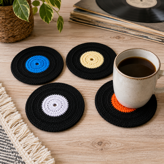 Vinyl Record Coasters Crochet Pattern | Retro Crochet Coaster Pattern | (Digital Download)