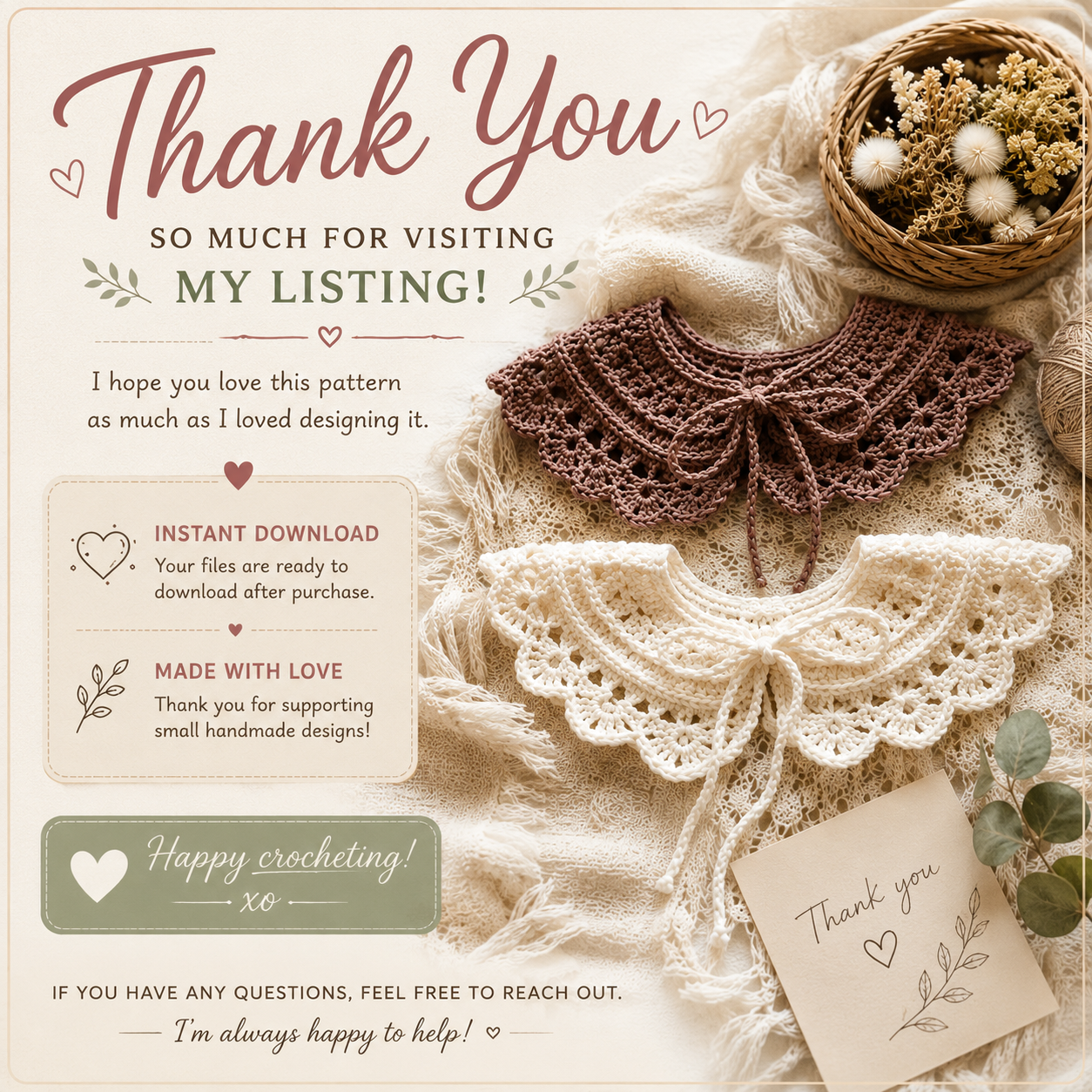 Lovely Collar Crochet Pattern, 3 Sizes | (Instant Digital Download)