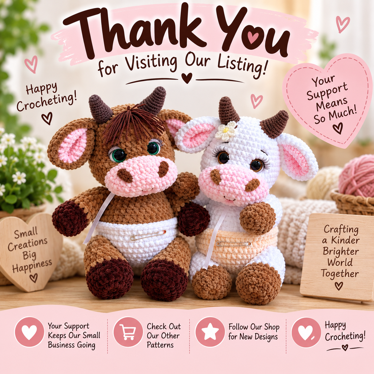 Baby Cow & Baby Bull Crochet Pattern (Digital Download)