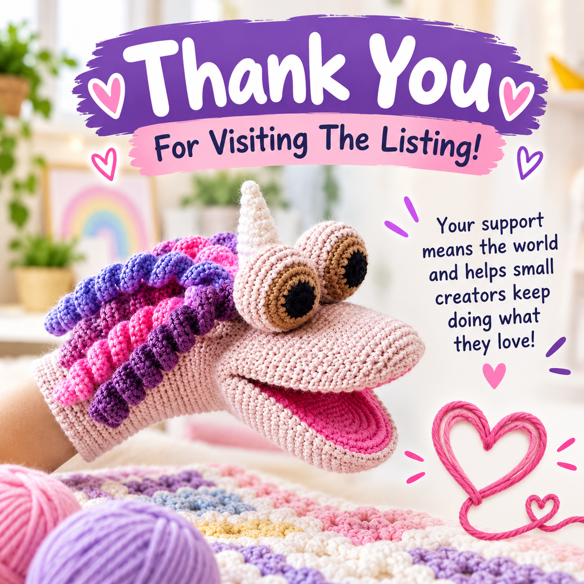 Unicorn Hand Puppet Crochet Pattern (Instant Digital Download)
