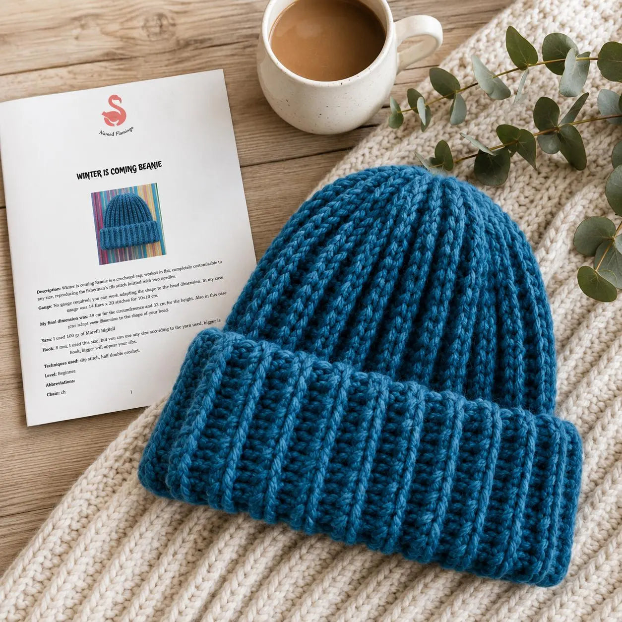 Winter Is Coming Beanie Crochet Pattern PDF, Beginner Ribbed Beanie Pattern, Knit Look Crochet Hat, Easy Winter Hat Tutorial.