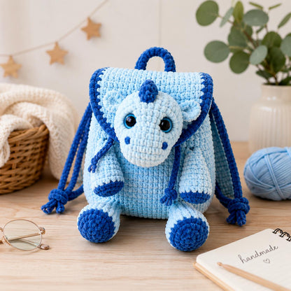 Plush Backpack Dragon Crochet Pattern PDF, Dragon Backpack Amigurumi Tutorial, Cute Kids Backpack Pattern, Velvet Crochet Bag.
