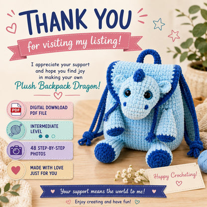 Plush Backpack Dragon Crochet Pattern PDF, Dragon Backpack Amigurumi Tutorial, Cute Kids Backpack Pattern, Velvet Crochet Bag.