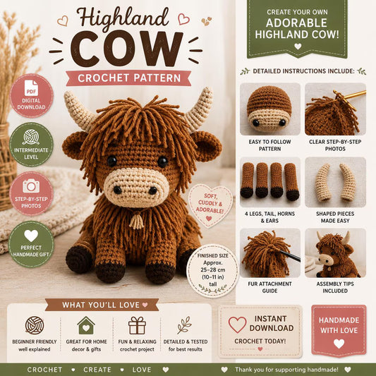 Highland Cow Crochet Pattern  (Digital Download)
