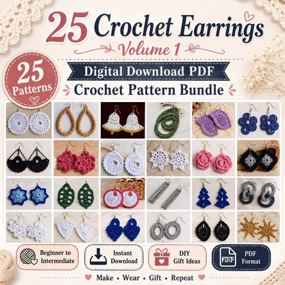 25 Crochet Earrings Pattern Bundle volume-1 (Digital Download)