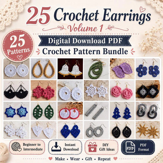 25 Crochet Earrings Pattern Bundle volume-1 (Digital Download)