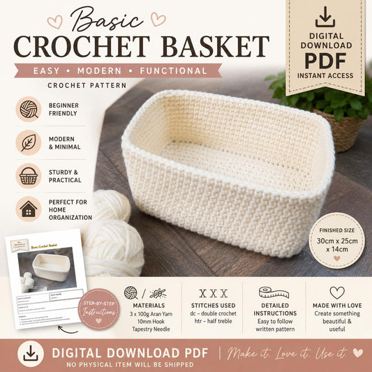 Basic Crochet Basket Pattern (Digital download)