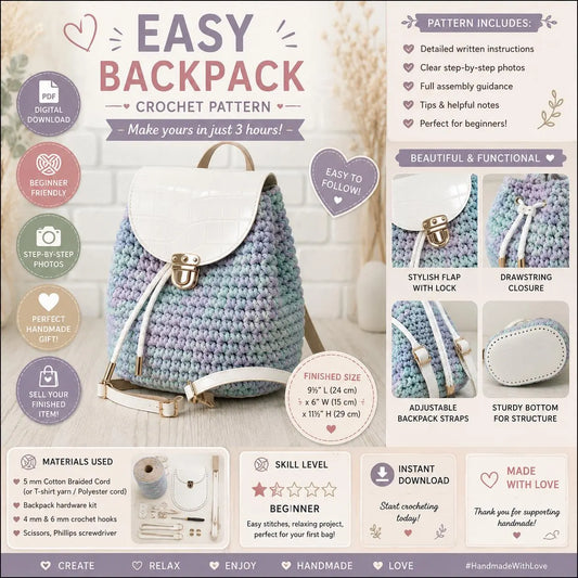 Easy Crochet Backpack Pattern, Chunky Tote Bag, (Digital Download)