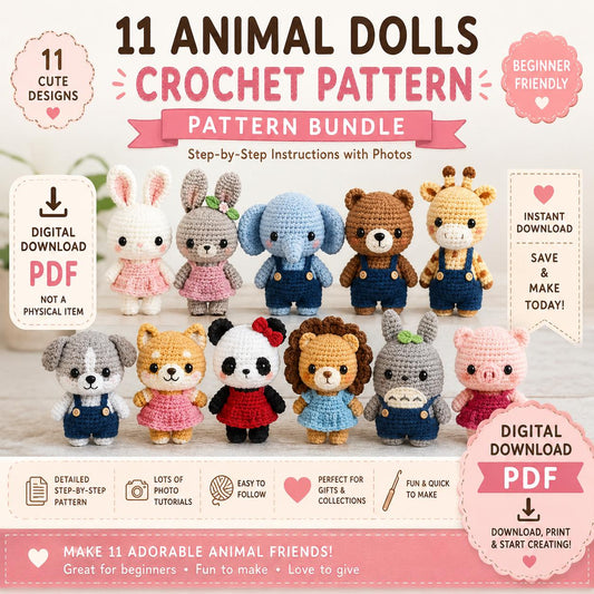 11 Animal Dolls Crochet Pattern Bundle (Digital Download)