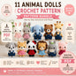 11 Animal Dolls Crochet Pattern Bundle PDF, Amigurumi Animal Collection, Rabbit Elephant Bear Giraffe Dog Panda Lion Pig, Cute Crochet Toys
