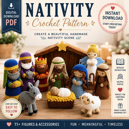 Crochet Nativity Scene Pattern Bundle PDF  Amigurumi Christmas Set Mary Joseph Baby Jesus Wise Men Angel Shepherd Animals | Digital Download