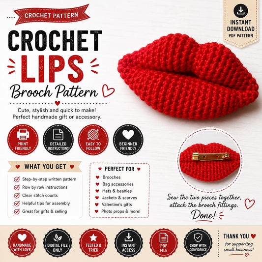 Crochet Lips Brooch Pattern (PDF Download)