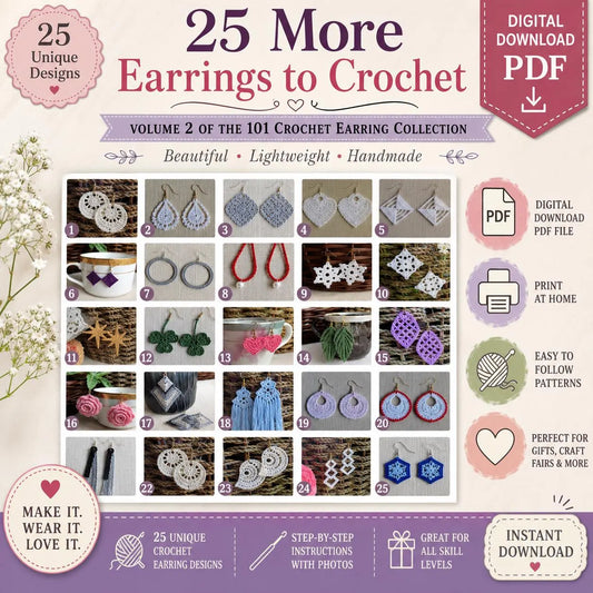 25 Crochet Earrings Patterns Bundle –Volume 2  (Digital Download)