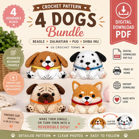 4 Dogs Crochet Pattern Bundle PDF (Digital Download)