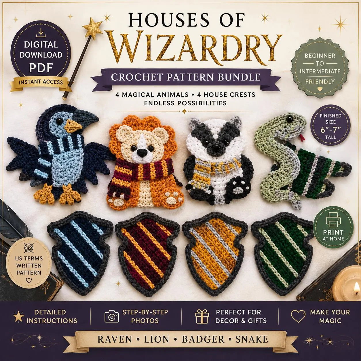 Houses of Wizardry Crochet Pattern Bundle (Digital Download)