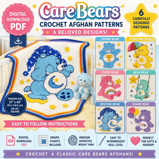 Care Bears Crochet Afghan Patterns  Bundle – 6 Classic Character Blankets(Digital Download)