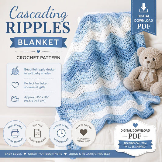 Cascading Ripples Baby Blanket Crochet Pattern (Digital Download)