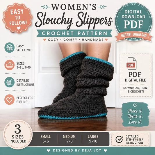 Women's Slouchy Slippers Crochet Pattern (Digital Download)
