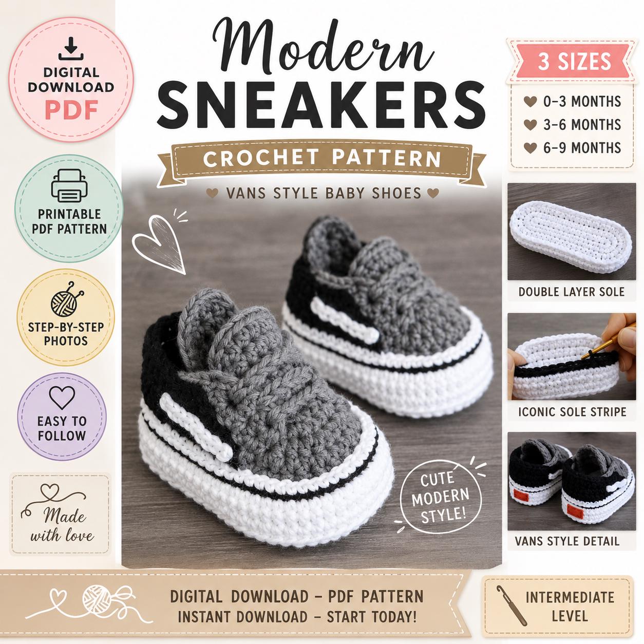 Modern Baby Vans Sneakers Crochet Pattern (Digital Download)