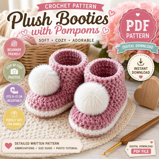 Plush Baby Booties Crochet Pattern (Digital Download)
