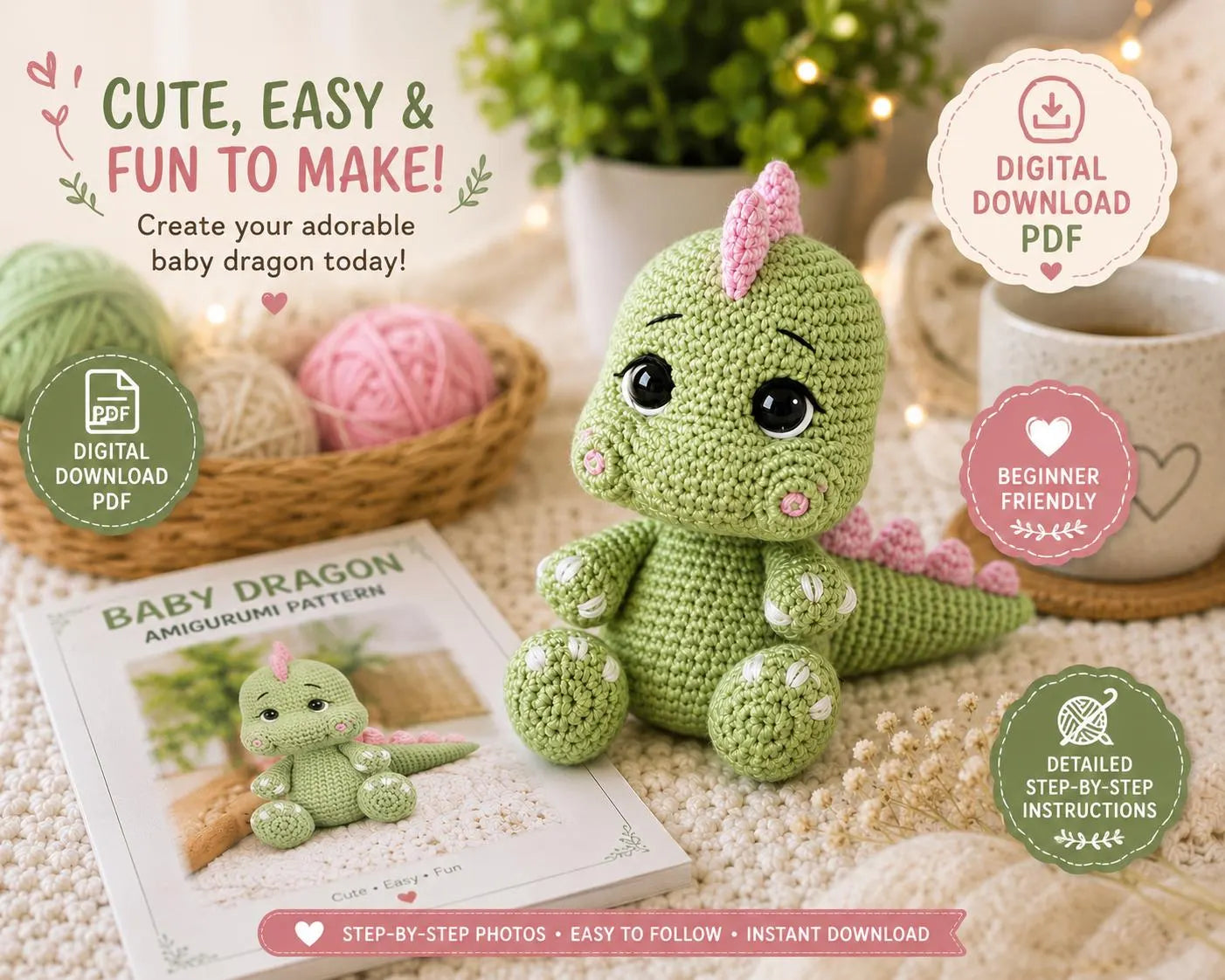 Baby Dragon Amigurumi Crochet Pattern (Digital Download)