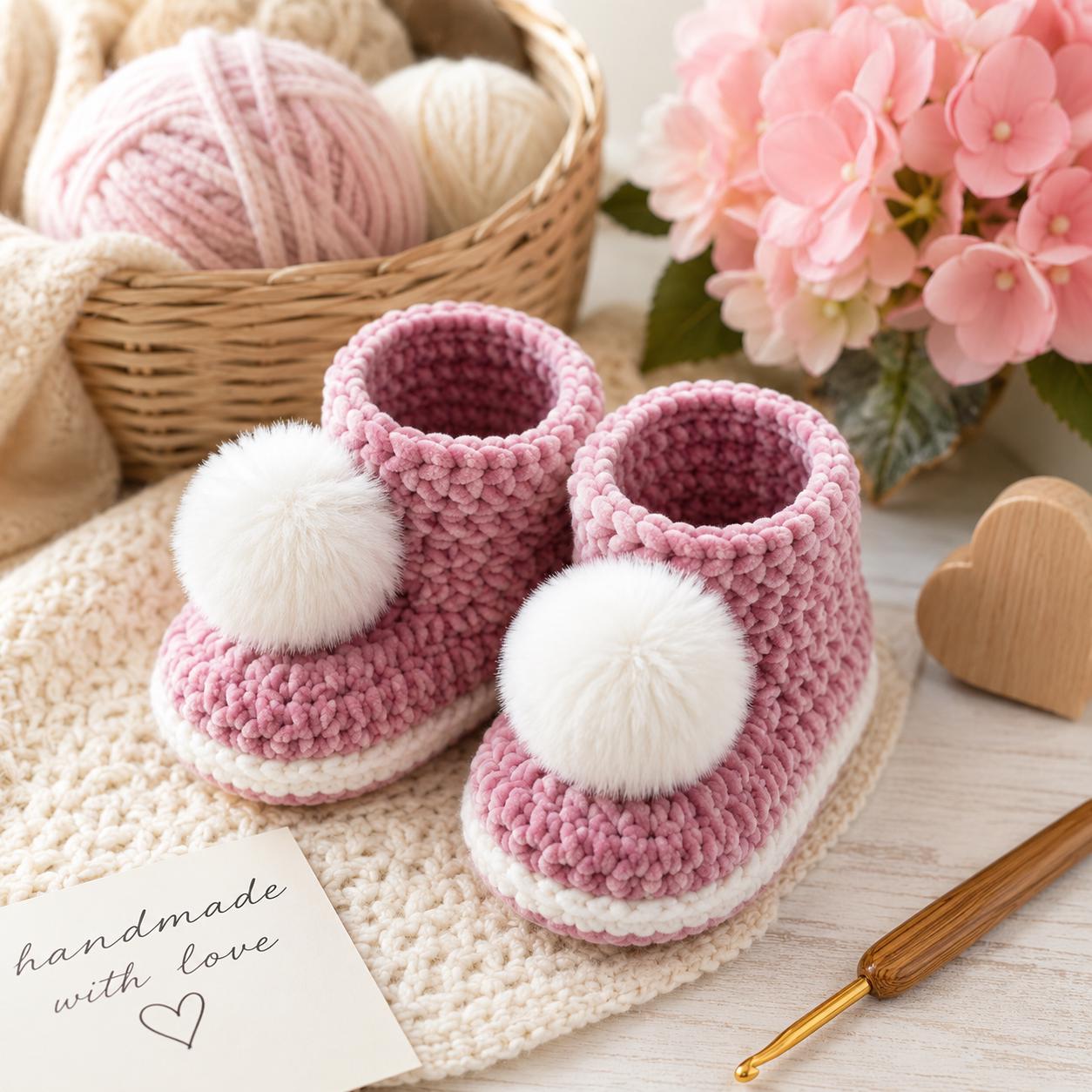 Plush Baby Booties Crochet Pattern (Digital Download)
