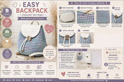 Easy Crochet Backpack Pattern, Chunky Tote Bag, (Digital Download)