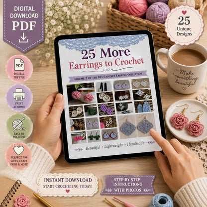 25 Crochet Earrings Patterns Bundle –Volume 2  (Digital Download)