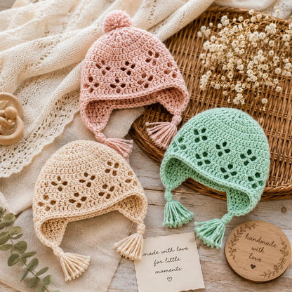 Vintage Vibes Baby Beanie Crochet Pattern PDF, Baby Hat Crochet Pattern, Newborn Beanie Preemie Hat Pattern, Earflap Beanie Instant Download