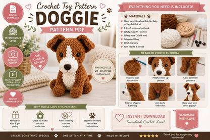Crochet Dog Pattern PDF | Amigurumi Puppy Toy (Digital Download)