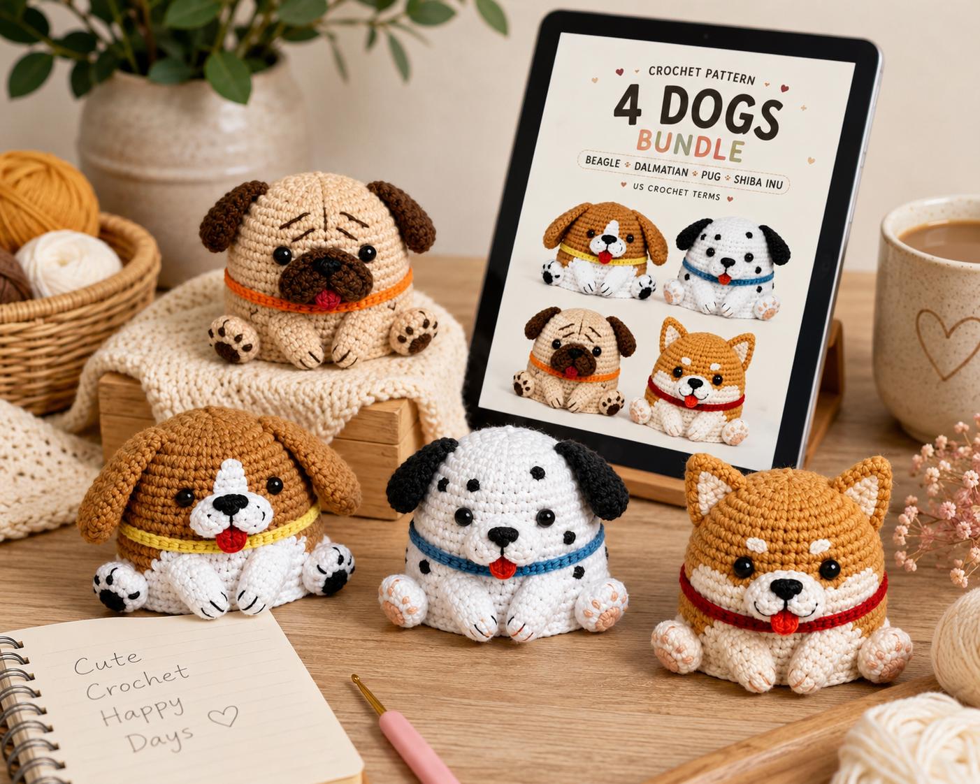 4 Dogs Crochet Pattern Bundle PDF (Digital Download)