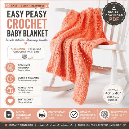 Easy Peasy Crochet Baby Blanket Pattern (Digital Download)