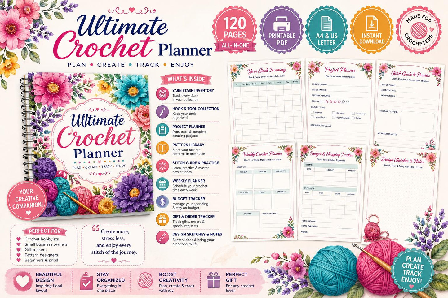 Ultimate Crochet Planner | Project Tracker, Yarn Inventory (Digital Download)