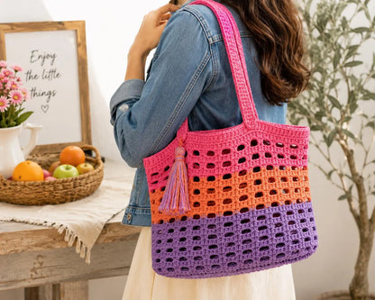 Crochet Market Bag Pattern, Beginner Tote Tutorial (Digital Download)