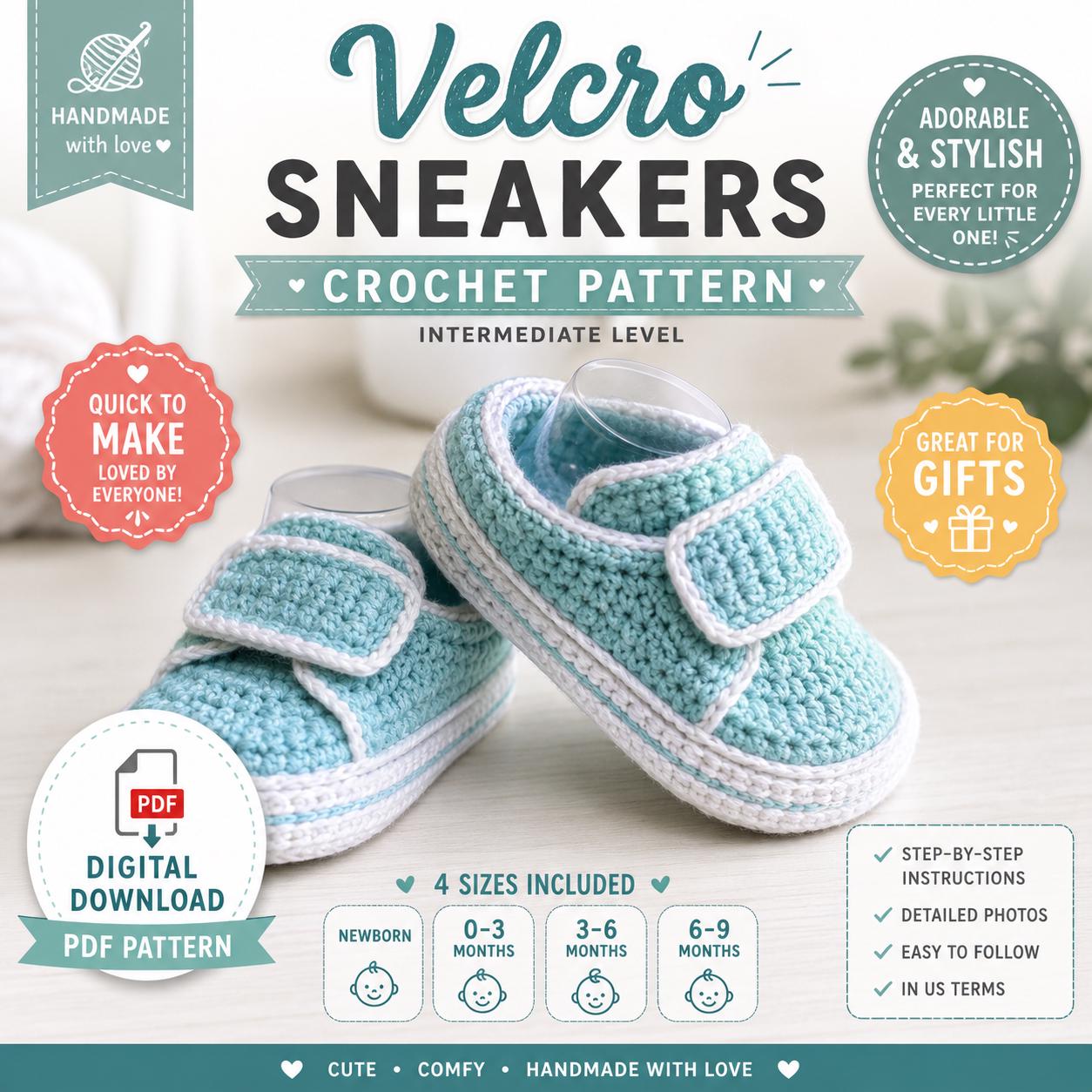 Velcro Baby Sneakers Crochet Pattern (Digital Download)