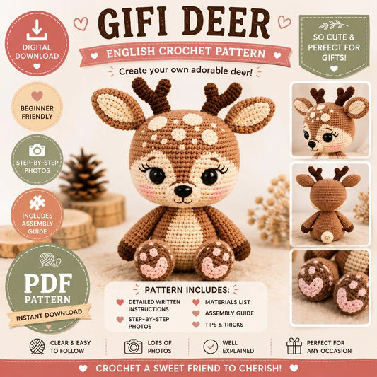 Gifi Deer Crochet Pattern | Kawaii Woodland Amigurumi Toy (Digital Download)