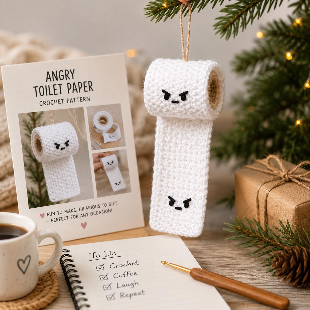 Angry Toilet Paper Ornament Crochet Pattern (Digital Download)